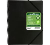 Grafoplas - Carpeta Fundas Plastico a4 Maxiplás ECO, 50 Forros Transparentes Polipropileno 90% Reciclado, Tapas Flexibles Recicladas 100%, Incluye Sobre, Cierre Gomas Elásticas, Archivador Ideal
