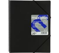 Grafoplas - Carpetas de Fundas Plastico a4, 20 Forros Transparentes, Tapa Flexible Negra, Espiral PVC, Perfecta para Archivar Material Escolar y de Oficina, Maxiplás Opaco, Apertura 360