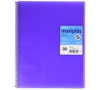 Grafoplas - Carpetas de Fundas Plastico a4, 30 Fundas Transparentes, Tapas Rígidas Violeta, Espiral PVC, Apertura 360, Incluye Sobre, Archiva Material Escolar y de Oficina, Maxiplás Traslúcidos