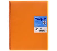 Grafoplas | Carpetas de Fundas Plastico a4 | 50 Fundas Transparentes | Tapas Rígidas Naranja | Espiral PVC | Apertura 360 | Incluye Sobre | Archiva Material Escolar y de Oficina | Maxiplás Traslúcidos