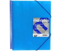 Grafoplas | Carpetas de Fundas Plastico a4 | 60 Fundas Transparentes | Tapas Rígidas Azules | Espiral PVC | Apertura 360 | Incluye Sobre | Archiva Material Escolar y de Oficina | Maxiplás Traslúcidos