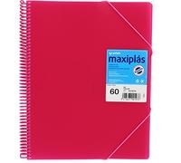 Grafoplas | Carpetas de Fundas Plastico a4 | 60 Fundas Transparentes | Tapas Rígidas Fucsia | Espiral PVC | Apertura 360 | Incluye Sobre | Archiva Material Escolar y de Oficina | Maxiplás Traslúcidos