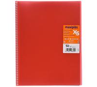 Grafoplas - Carpetas de Fundas Plastico a4, Maxiplás XS, 50 Forros Transparentes, Polipropileno Estándar, Color Rojo, Espiral PVC, Perfecta para Archivar Material Escolar y de Oficina