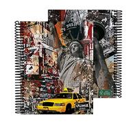 Grafoplas - Cuaderno A5 Tapa Dura, Cuadriculado 5x5, Espiral, 5 Bandas Color, Colección Grunge Cities, New York, Certificado FSC