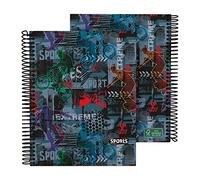 Grafoplas - Cuaderno A5 Tapa Dura, Cuadriculado 5x5, Espiral, 5 Bandas Color, Colección Sports, Extreme, Certificado FSC, Multicolor