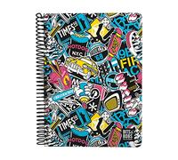 Grafoplas - Cuaderno Cuarto, 80 Hojas Cuadriculadas 4x4 90g, Tapa Plastico, Espiral, Colección Diseño Bits&Bobs Pop Up Design New York, Certificado FSC