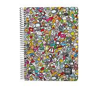 Grafoplas - Cuaderno Cuarto, 80 Hojas Cuadriculadas 4x4 90g, Tapa Plastico, Espiral, Colección Diseño Bits&Bobs Pop Up Design Icons, Certificado FSC