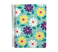 Grafoplas - Cuaderno Cuarto, 80 Hojas Cuadriculadas 4x4 90g, Tapa Plastico, Espiral, Diseño Elena Corredoira, Colección Flowers, Certificado FSC