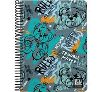 Grafoplás - Cuaderno Cuarto, Bits&Bobs Bear, 80 Hojas Cuadriculadas 4x4 90 Gramos, Tapa Plastico Impermeable, Espiral Cierre Coil-Lock, Certificado FSC, Perfecto Material Escolar para Tomar Notas