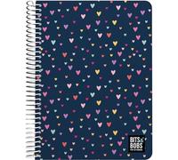 Grafoplás - Cuaderno Cuarto, Bits&Bobs Hearts, 80 Hojas Cuadriculadas 4x4 90 Gramos, Tapa Plastico Impermeable, Espiral Cierre Coil-Lock, Certificado FSC, Perfecto Material Escolar para Tomar Notas