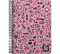 Grafoplás - Cuaderno Cuarto, Bits&Bobs I Love You, 80 Hojas Cuadriculadas 4x4 90g, Tapa Plastico Impermeable, Espiral Cierre Coil-Lock, Certificado FSC, Perfecto Material Escolar para Tomar Notas