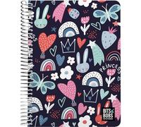 Grafoplás - Cuaderno Cuarto, Bits&Bobs Princess, 80 Hojas Cuadriculadas 4x4 90 Gramos, Tapa Plastico Impermeable, Espiral Cierre Coil-Lock, Certificado FSC, Perfecto Material Escolar para Tomar Notas