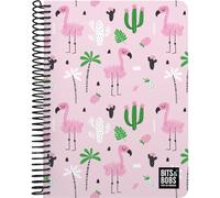 Grafoplás - Cuaderno Cuarto, Bits&Bobs Tropical, 80 Hojas Cuadriculadas 4x4 90 Gramos, Tapa Plastico Impermeable, Espiral Cierre Coil-Lock, Certificado FSC, Perfecto Material Escolar para Tomar Notas