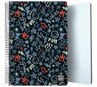 Grafoplas - Cuaderno Escolar Bits&Bobs Peace, Tamaño Folio, Cuadricula 4x4 | 80 Hojas Cuadriculadas 4mm 90g, Espiral con Seguridad Coil-Lock, Tapas Polipropileno, FSC