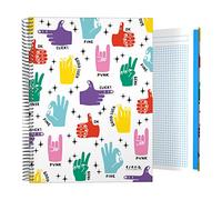 Grafoplas - Cuaderno Tapa Dura A4, Cuadricula 5x5, 5 Bandas de Color, Hands, Colección Elena Corredoira, Certificado FSC