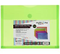 Grafoplas - Pack 5 Sobres de Plastico, Color Verde, Tamaño Folio + con Fuelle 30mm, 33,5x25cm, Gran Capacidad, Perfecto para Documentos a4 y Folio, Colección Multiline