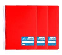 Grafoplás - Pack de 3 Cuadernos A4, Rayado 7mm, 80 Hojas, 90 g, Rojo, Tapa Polipropileno, Serie ColorNote, Perfecto Material Escolar