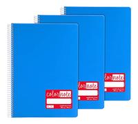 Grafoplas - Pack de 3 Cuadernos con Espiral A4, Cuadriculado 4 mm, 80 Hojas, 90 g, Azul, Tapa Polipropileno, Serie ColorNote, Perfecto Material Escolar