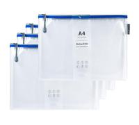 Grafoplas Pack de 4 Bolsas con Cremallera EVA a4, Hechas con Goma EVA Transparente con Cremallera Azul, Perfecta para Transportar y Proteger Todo Tipo de Artículos, Documentos, Cosméticos o Puzzles