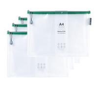 Grafoplas Pack de 4 Bolsas con Cremallera EVA a4, Hechas con Goma EVA Transparente con Cremallera Verde, Perfecta para Transportar y Proteger Todo Tipo de Artículos, Documentos, Cosméticos o Puzzles