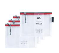 Grafoplas Pack de 4 Bolsas con Cremallera EVA a5, Fabricadas con Goma EVA Transparente con Cremallera Roja, Ideal para Transportar y Proteger Todo Tipo de Artículos, Documentos, Cosméticos o Puzzles