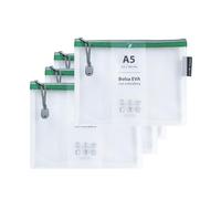 Grafoplas Pack de 4 Bolsas con Cremallera EVA a5, Fabricadas con Goma EVA Transparente, Cremallera Verde, Ideal para Transportar y Proteger Todo Tipo de Artículos, Documentos, Cosméticos o Puzzles
