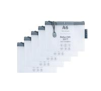 Grafoplas Pack de 5 Bolsas con Cremallera EVA Soft a6, Blanco, Tacto Suave, Zipper Bags Hechas con Goma EVA Transparente, Ideal para Transportar y Proteger Todo Tipo de Artículos y Documentos