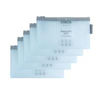 Grafoplas Pack de 5 Bolsas con Cremallera EVA Soft Check, Azul Pastel, Tacto Suave, Zipper Bags Hechas con Goma EVA, Ideal para Transportar y Proteger Todo Tipo de Artículos y Documentos