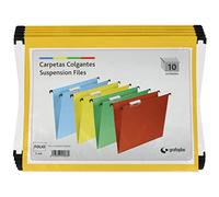 Grafoplas - Paquete 10 uds Carpetas Colgantes, Color Amarillo, Tamaño Folio, Incluye Visor Superior Efecto lupa 65mm, Grosor 225g, Perfecta para Organizar Archivos