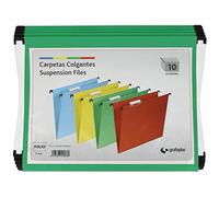 Grafoplas - Paquete 10 uds Carpetas Colgantes, Color Verde, Tamaño Folio, Incluye Visor Superior Efecto lupa 65mm, Grosor 225g, Perfecta para Organizar Archivos