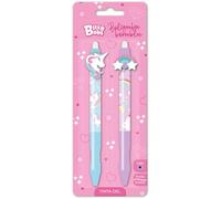 Grafoplas - Set Escolar 2 Boligrafos Retráctil Borrable con Tinta Gel Azul, Punta 0,7mm, Bits&Bobs Cute Unicorn y Rainbow, Tinta Recambiable, Incluye Goma, Escritura Limpia, Material Escolar