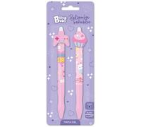 Grafoplas - Set Escolar 2 Boligrafos Retráctil Borrable con Tinta Gel Azul, Punta 0,7mm, Bits&Bobs Cute Game y Cake, Tinta Recambiable, Incluye Goma, Escritura Limpia, Material Escolar Ideal Niños