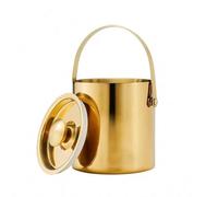 Gralara Cubitera Acero Inoxidable Asa Arqueada Cubitera Doble Pared Acabado Metálico Cubeta Hielo Aislada para Bar, 2L, Mirror Gold