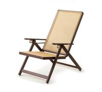Gralara Sillón Reclinable Plegable Silla Asiento Estructura de Madera de Bambú con Tejido Tipo Ratán Fresco Se Pliega para, Sillón Reclinable De Ratán [Sin Instalación]