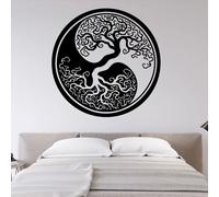 Gran árbol de la vida Yin Yang, calcomanías redondas clásicas para pared, pegatina de punto de árbol para pared, dormitorio, sala de estar, guardería, arte de vinilo, decoración Mural yellow 40cmx40cm