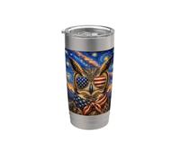 Gran búho cornudo con gafas de bandera de Estados Unidos arte americano Vaso térmico de acero inoxidable de doble pared