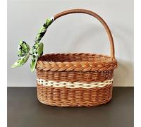 Gran canasta de almacenamiento de Rattan con mango, versátil Woven Fruit Vegetable Contenedor de frutas para casa Decoración, Picnic, Acampado y Uso Exterior, Organizador Portable Durable, 30X20X15 Cm