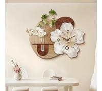 Gran Reloj De Pared Silencioso Sin Tictac, Decoración Floral 3D para Pared con Estante Flotante Y Jarrón De Cristal, Escultura Moderna para Pared, Ideal One Color 45x35cm/17.5x13.7in