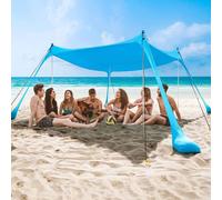 Gran toldo de playa de 3x3 metros con protección solar UPF50+, 4 postes de aluminio y sombra portátil