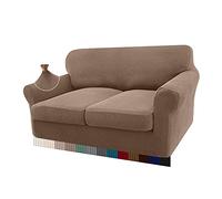 Granbest Funda de cojín de asiento de sofá de alta elasticidad, súper suave, protector de cojín de sofá de tela jacquard de elastano con parte inferior elástica (2 piezas, 2 plazas, camello)
