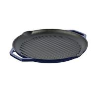 GRAND FEU Sartén Parrilla de hierro fundido con asas contorneadas - Sartén redonda para bistec Apta para todo tipo de estufas, estufas de gas, hornos, parrilla de gas - Ø34cm, Azul