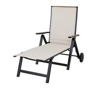 Grand patio Tumbona Plegable con 2 Ruedas, Portátil, Tumbona de Jardín 6 Respaldos Ajustables de Aluminio, Tumbona Textilene para Exteriores, para Playa, Patio, Piscina, Césped, Cubierta (Beige)