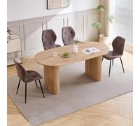 GrandCA HOME Ensemble Table Salle à Manger Avec 4 Chaises Design, Chaise Salle à Manger Lin,Table à Manger Ovale 180 cm(Bois & MDF) Pouvant Accueillir de 6 à 8 Personnes,Pour Repas et Salon,LO+BN
