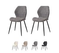 GrandCA HOME Juego de 2 Sillas de Comedor Sillas con Asiento Tapizado, Sillas de Cocina Nórdicas Sillas Acolchadas con Patas de Metal, Cojines de Tela, Gris