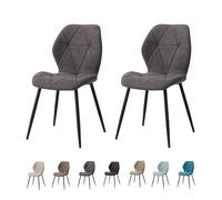 GrandCA HOME Juego de 2 Sillas de Comedor, Sillas de Comedor Tapizadas, Sillas de Cocina Nórdicas, Sillas Acolchadas con Patas de Metal, Cojines de Tela de Rombos, Gris Oscuro-R
