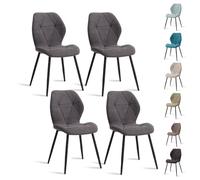 GrandCA HOME Juego de 4 Sillas de Comedor, Sillas de Comedor Tapizadas, Sillas de Cocina Nórdicas, Sillas Acolchadas con Patas de Metal, Cojines de Tela de Rombos, Gris Oscuro-R