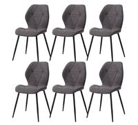 GrandCA HOME Juego de 6 Sillas de Comedor, Sillas de Comedor Tapizadas, Sillas de Cocina Nórdicas, Sillas Acolchadas con Patas de Metal, Cojines de Tela de Rombos, Gris Oscuro-R