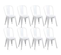 GrandCA HOME Juego de 8 sillas de Comedor de Metal apilables, sillas de jardín de Estilo Vintage Industrial, adecuadas para Uso en Interiores y Exteriores, Color Blanco