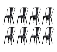 GrandCA HOME Juego de 8 sillas de Comedor de Metal apilables, sillas de jardín de Estilo Vintage Industrial, adecuadas para Uso en Interiores y Exteriores, Color Negro