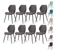 GrandCA HOME Juego de 8 Sillas de Comedor, Sillas de Comedor Tapizadas, Sillas de Cocina Nórdicas, Sillas Acolchadas con Patas de Metal, Cojines de Tela de Rombos, Gris Oscuro-R